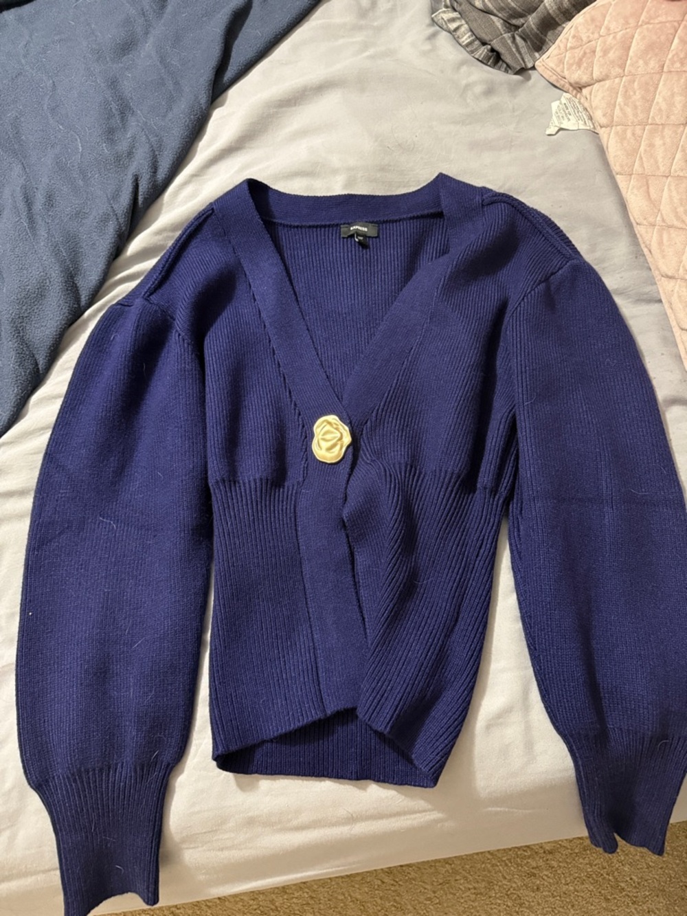 Express Navy V-Neck Buttoned Women’s Sweater